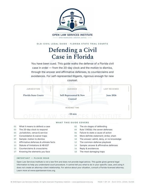 Cover of Defending a Civil Case in Florida